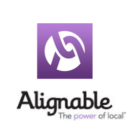 A purple square with the word alignable underneath it.