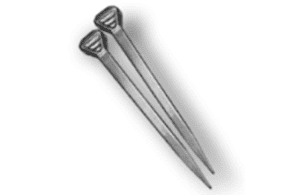 A pair of nails are shown with one on top.